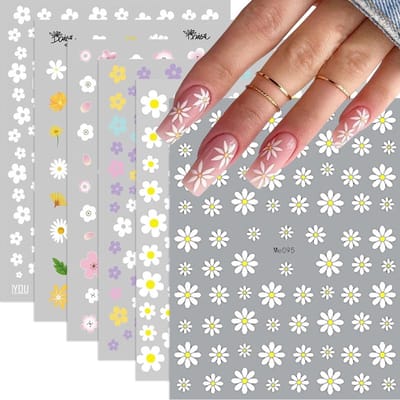 Dailygoods - 6 Stuks Zelfklevende Bloemen Nagelstickers - Madeliefjes Nail Art Accessoires