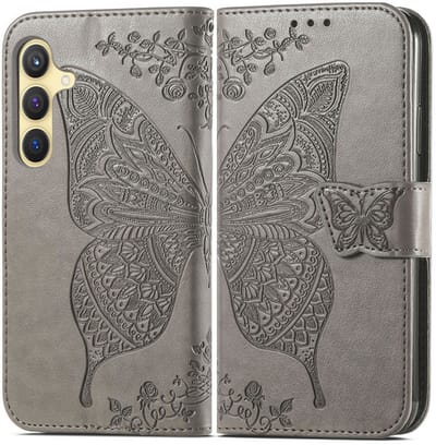 YPCd Bookcase geschikt voor Samsung Galaxy S24 Plus - Vlinder Design - Portemonnee / Wallet Hoesje - Grijs