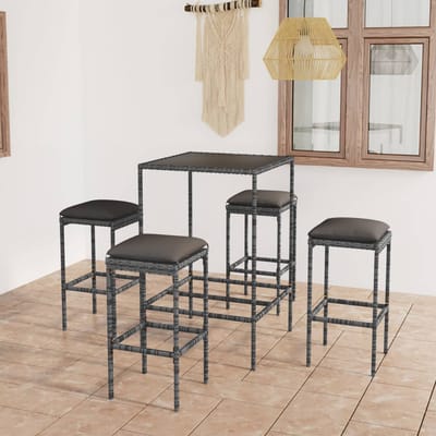 vidaXL - 5-delige - Tuinbarset - met - kussens - poly - rattan - grijs