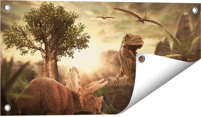 Gards Tuinposter Dinosauri�rs in de Natuur - Dino's - 60x30 cm - Tuindoek - Tuindecoratie - Wanddecoratie buiten - Tuinschilderij