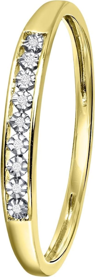 Lucardi Dames Ring met 9 diamanten 0,02ct - Ring - Cadeau - 14 Karaat Goud - Geelgoud