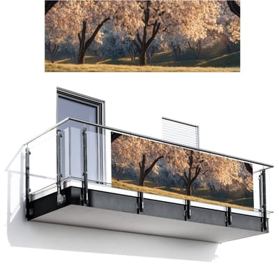 Balkonscherm 300x110 cm - Balkonposter Bomen - Bloesem - Lente - Balkon scherm decoratie - Balkonschermen - Balkondoek zonnescherm