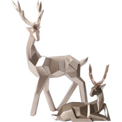 2 stuks Moderne Hars Hertenbeeld Sculptuur Huis Desktop Kast Ornamenten Decoratie (gouden) gray