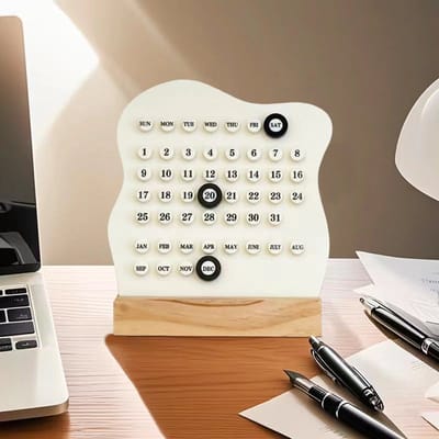 Retro bureaukalender, houten bureaukalenderstandaard, eeuwigdurende plannerkalender, Montessorikalender, datumplannerkalender, maand-, week- en datumweergave voor bureau, kantoor, huis en kamerdecoratie (wit)