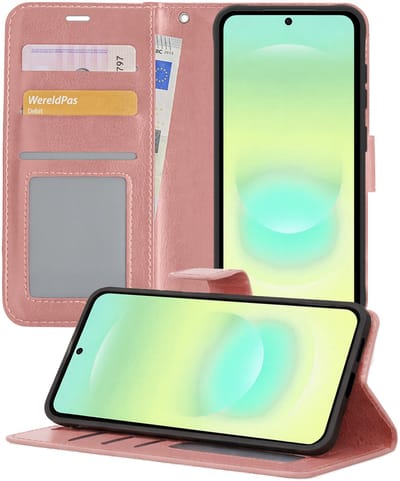 Hoesje - Met Pasjeshouder - Geschikt voor Samsung Galaxy A37 - Luxe Bookcase Portemonee - Flip Case - Kunstleer Book Case - Flipcase - Book Cover - Walletcase - Portemonneehoes - Telefoonhoesjes - Rosé goud
