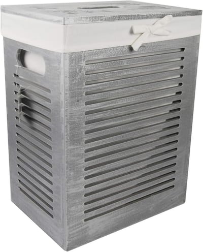 Moderne Wasmand IJsgrijs van MDF met Deksel en Handgrepen - 35x25x46 cm