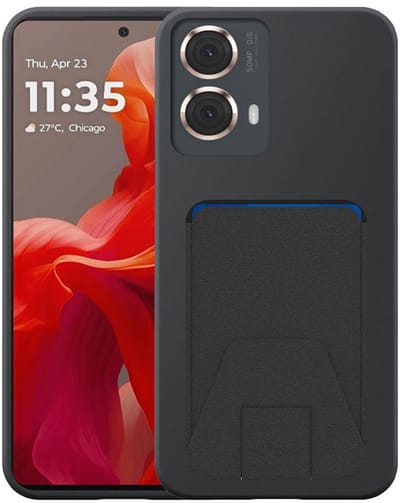 Geschikt voor Motorola Moto G85 Telefoonhoesje met Verstelbare Leren Pasjeshouder - Flexible Back Cover Case Siliconen TPU with Adjustable Leather Cardslot - Zwart - Smartphonica geschikt voor Motorola Moto G85