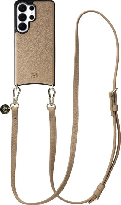 AVY Leren Hoesje Geschikt voor Samsung Galaxy S26 Ultra | Compatibel met MagSafe | Leather Case met Telefoonkoord | Crossbody | Beige | Long Leather