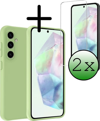 Hoesje Met 2x Screenprotector - Geschikt voor Samsung Galaxy A35 - Sterk & Shockproof - Back Cover - Siliconen Case - Telefoon Hoes - Groen