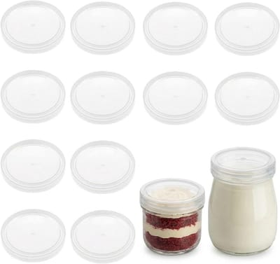 SnelShoppen - Set van 12 deksels voor yoghurtpotjes 75mm - Herbruikbaar en transparant PE materiaal - Ideaal voor het bewaren en bereiden van huisgema