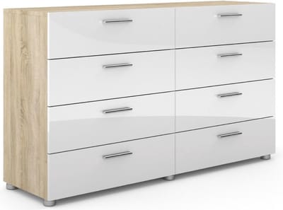 Petra kommode 8 lades eiken decor en wit hoogglans.