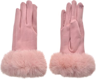Clayre & Eef Handschoenen met imitatiebont 9x24 cm Roze Polyester