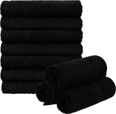 Set van 10 Zwarte Gastendoekjes 30x50 cm Katoen Met Ophanglus 450 g/m²