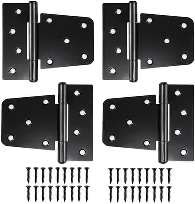 Dailygoody - Deur Hengen - T-Hengsels voor Tuindeuren - Zwart - Robuust en Corrosiebestendig - Ideaal voor Houten Deuren - Set van 4