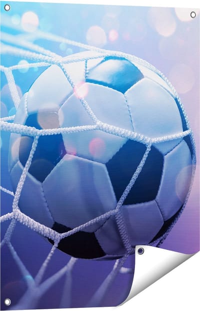 Gards Tuinposter Voetbal Bal Door het Goal Heen - 60x80 cm - Tuindoek - Tuindecoratie - Wanddecoratie buiten - Tuinschilderij