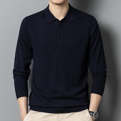 Herfst Basis T-shirt, Revers Slim Fit Top, Heren Casual Trui in Koreaanse Stijl, Effen Kleur T-shirt met Lange Mouwen, Poloshirt XXXXL