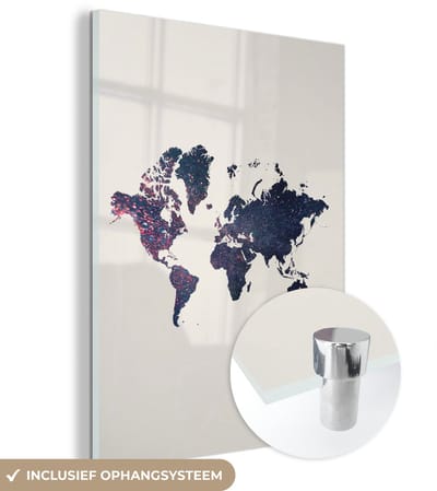 ® Glasschilderij 120x160 cm - Schilderij acrylglas - Wereldkaart - Galaxy - Wit - Foto op glas - Muurdecoratie woonkamer - Wanddecoratie slaapkamer - Schilderijen