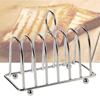 Broodrooster Rek - Toast Houder - Familie Ontbijt - Ruimte voor 6 Stukken - 10x15.7x7.1cm - Zilverkleurig