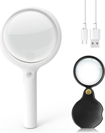 Oplaadbaar leesvergrootglas met 2 ledlampen - 4 lenzen voor lezen sieraden naaien knutselen - 15x 25x 35x 50x 10x