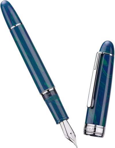 Elegante Ebonieten Vulpen in Blauw met Jowo Medium Nib, Pistonvulling en Inkijkvenster, Inclusief Sleutel en Pennendoos