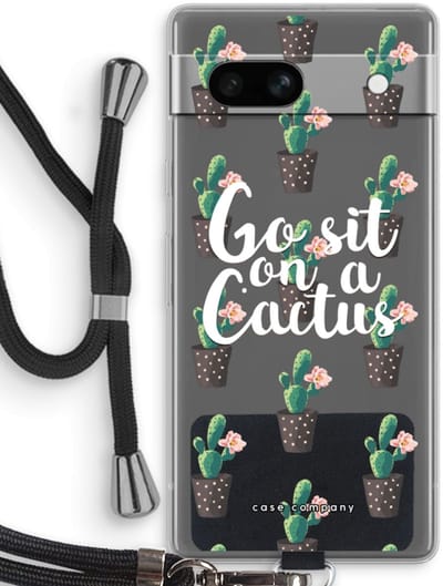Case Company® - Hoesje met koord geschikt voor Google Pixel 7A hoesje met Koord - Cactus quote - Telefoonhoesje met Zwart Koord - Bescherming aan alle Kanten en Over de Schermrand