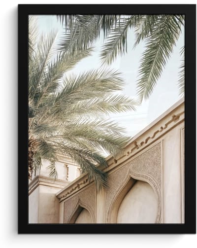 Poster in lijst - Fotolijst 30x40 cm - Posters - Gebouw - Palmbomen - Beige - Zon - Posterlijst zwart - Decoratie - Wanddecoratie woonkamer - Muurdecoratie slaapkamer