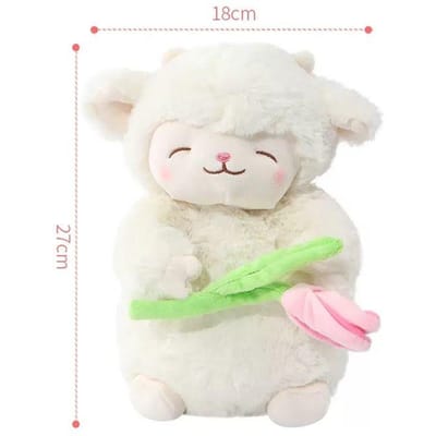 Kawaii Doux Mouton Blanc Agneau Tenant Fleur Tulipe Poupée en Peluche Doux Agneau Rembourré Avec Tulipe Jouet en Peluche Cadeau Mignon Pour Anniversaire d'Enfant white