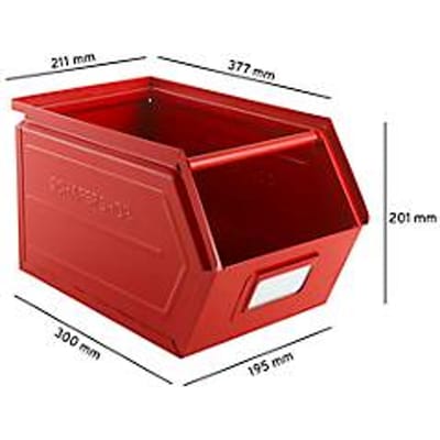Schäfer Shop Select magazijnbak met open voorzijde, met draagbeugel, L 377 x B 211 x H 201 mm, 11,5 l, 60 kg, staal, RAL 3000 (vuurrood)