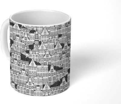 Mok - Koffiemok - Amsterdam - Grachtenpand - Zentangle - Mokken - 350 ML - Beker - Koffiemokken - Theemok
