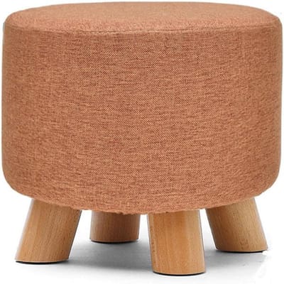 Ronde Voetenbank - Poef Kruk - Ontspannen Zitten - Stabiele Houten Poten - 28x28x25cm - Oranje