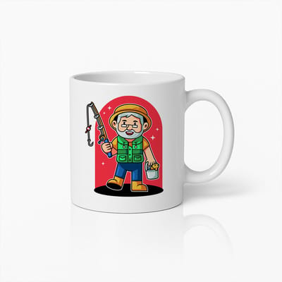 Vrolijke Visser Cartoon Mok – Schattig Visserij Ontwerp Koffiebeker 330ml