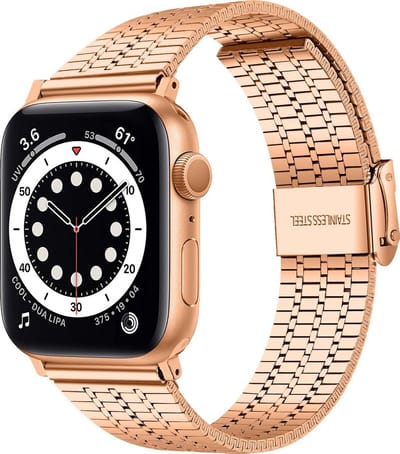 Strap-it Roestvrijstalen band - Geschikt voor Apple Watch bandje - Series 1/2/3/4/5/6/7/8/9/10/11/SE/SE2/SE3 - Rose gold - RVS stalen band met verstelbare sluiting - Metalen iWatch bandje voor maat: 38 / 40 / 41 / 42mm