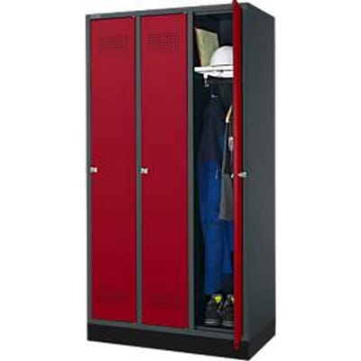 Schäfer Shop Genius Garderobekast met onderstel, 3 vakken, 300 mm vakbreedte, cilinderslot, antraciet/rubberrood