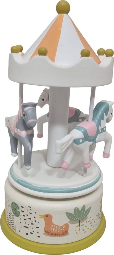 Playwood - Muziekdoos Carrousel Pastel met 3 Circus paardjes