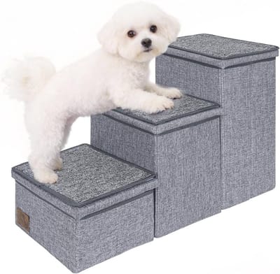 Hondentrap met Opbergruimte, Vouwbare 3 Treden voor Sofa en Bed, Antislip Honden- en Kattentrap tot 132 kg, Grijs en Praktisch