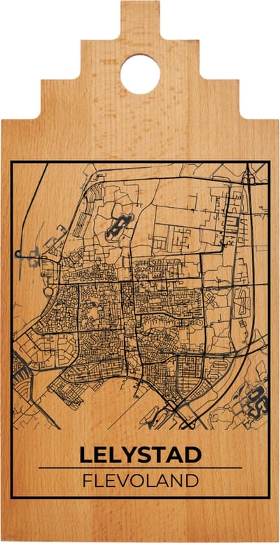 JM Woods - Borrelplank - Serveerplank - Hapjesplank - Kaasplank - Plattegrond - LELYSTAD - Gepersonaliseerd - Cadeau tip!