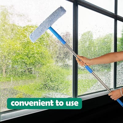 Famanu – Raamreiniger met lange handgreep van 1,5 meter, combiset met 35 cm en 38 cm raamwissers, professionele glasreinigingsset voor douche, deur en ramen