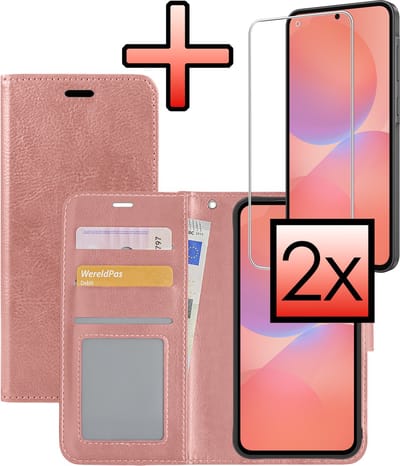 Hoesje - Met 2x Screenprotector - Geschikt voor Samsung Galaxy A36 - Luxe Pasjeshouder - Bookcase Portemonee - Flip Case - Kunstleer Book Case - Flipcase Hoes - Book Cover - Walletcase - Portemonneehoes - Rosé goud