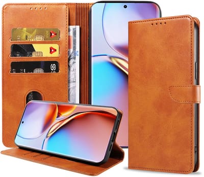 Geschikt voor Motorola Edge 40 Pro Telefoonhoesje Kunstleer met Magnetisch lipje en Pasjeshouder Book Case met Klepje - Walletcase with Cardslot - Bruin - Smartphonica geschikt voor Motorola Edge 40 Pro