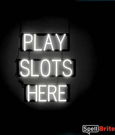 PLAY SLOTS HERE - Lichtreclame Neon LED bord verlicht | SpellBrite | 52 x 60 cm | 6 Dimstanden - 8 Lichtanimaties | Reclamebord neon verlichting
