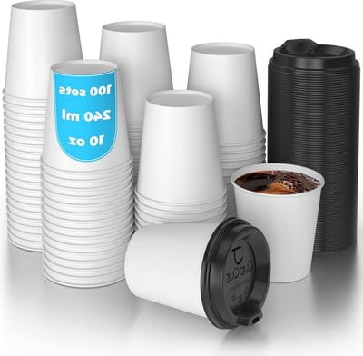 100 witte papieren bekers met deksel 240 ml voor koffie to go - wegwerpbekers van karton