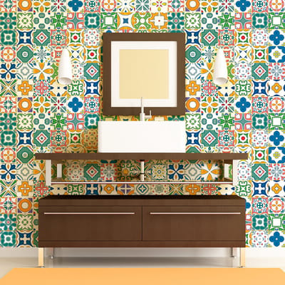 Zelfklevende muurstickers voor tegels, keuken en badkamer - 60 AZULEJOS LOTINA CEMENT TEGELSTICKERS - 60 stickers 20x20cm