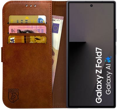 Rosso Element Geschikt voor Samsung Galaxy Z Fold 7 | Wallet Book Case | Portemonnee Hoesje | 3 Pasjes | Magneetsluiting | Stand Functie | Bruin