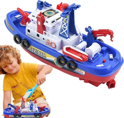 Brandweerboot Badspeelgoed - Watersproei boot - Baden en Spelen - Automatische Watersproeiing - 29 x 17 x 11 cm - Rood