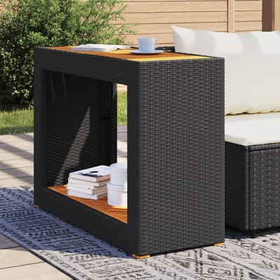 vidaXL - Tuinbijzettafel - met - houten - blad - 100x40x75 - cm - poly - rattan - zwart