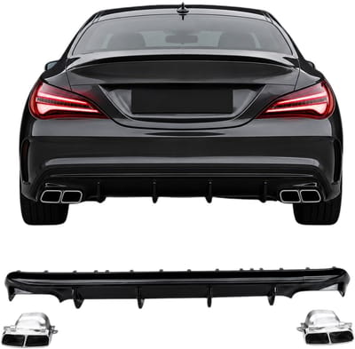 Achterdiffuser Geschikt voor Mercedes CLA C117 X117 Facelift 2016-2019 AMG Line – Hoogglans Zwart – Chroom Uitlaatstukken.