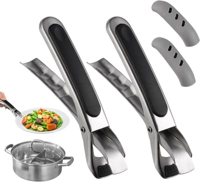 Verstelbare tangen voor Airfryer, set van 2 met rubberen handgrepen, roestvrij staal, ideaal voor het oppakken van borden, kommen en pannen
