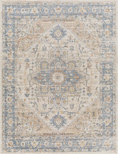 SURYA River vloerkleed wasbaar oosters vintage licht bruin blauw