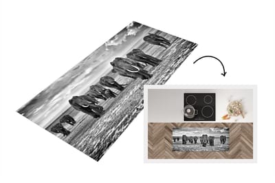 Keukenloper - Loper keuken - Olifant - Zwart - Wit - Savanne - 120x50 cm - Keukenloper vinyl