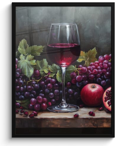 Poster in lijst - Fotolijst 50x70 cm - Posters - Wijn - Fruit - Stilleven - Posterlijst zwart - Decoratie - Wanddecoratie woonkamer - Muurdecoratie slaapkamer
